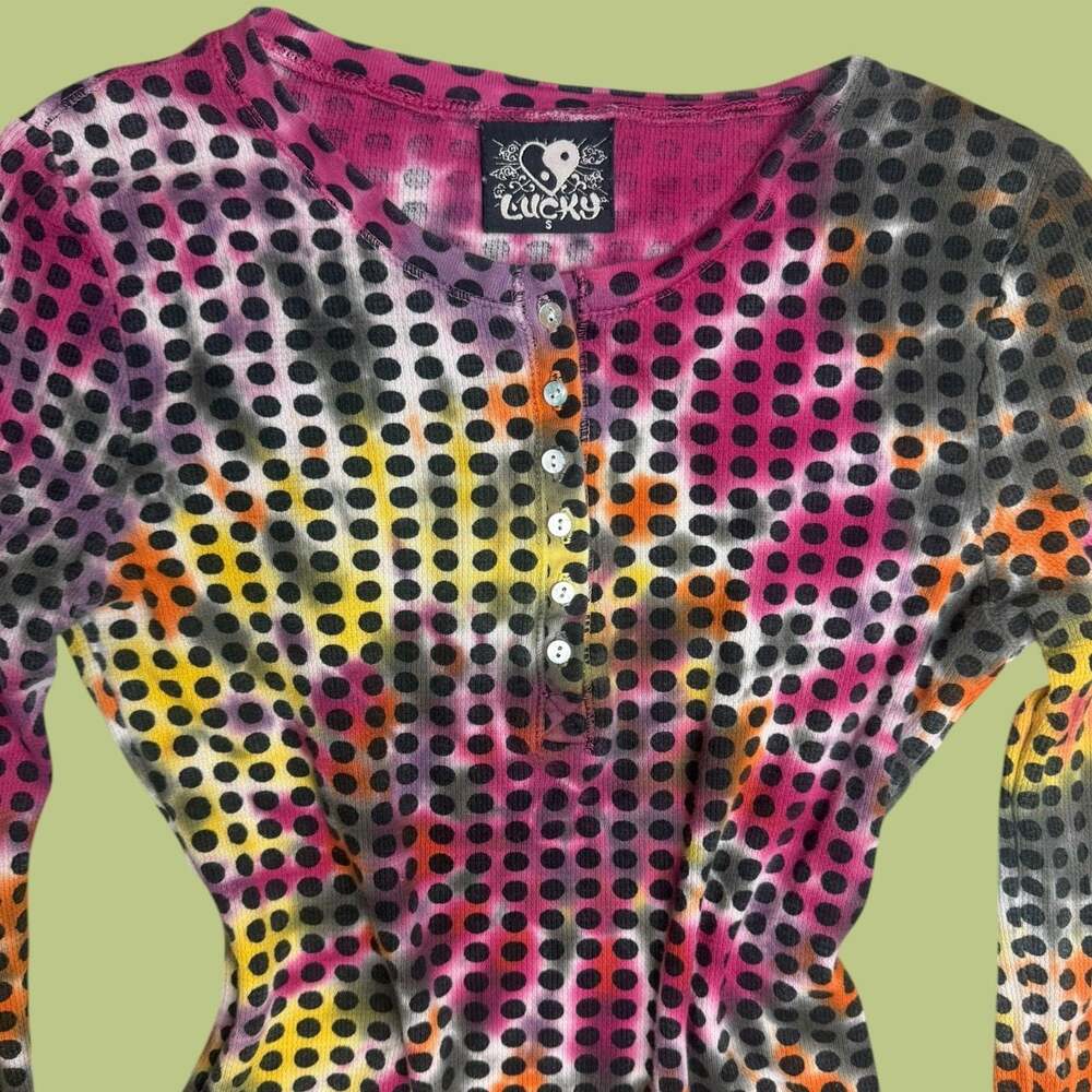 Vtg Lucky Brand Y2K Optical Illusion Long Sleeve